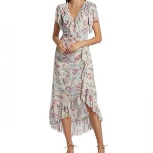 Cinq à Sept Sheilla Floral Ruffle Midi-Dress In Celeste